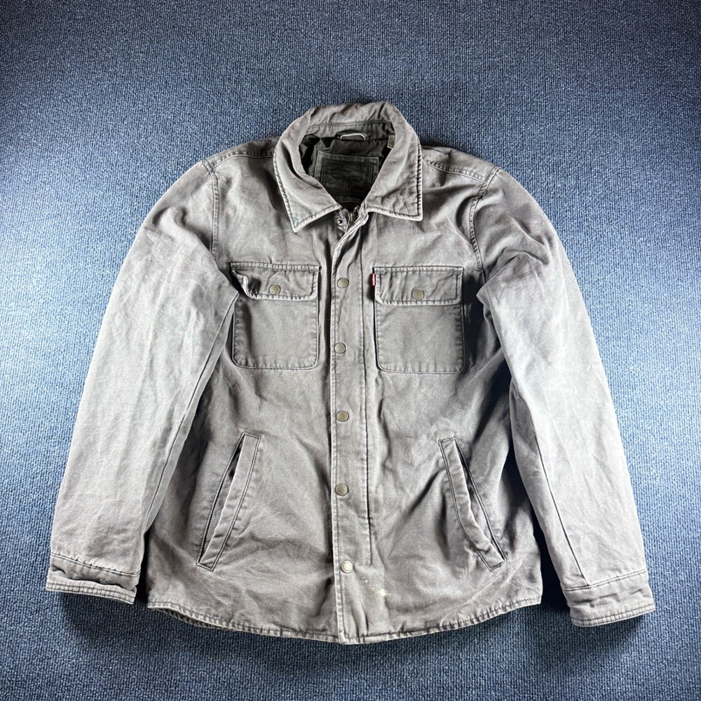 Levis Mens Canvas Field Jacket Gray Small Quilted Lined Workwear Utility Coat